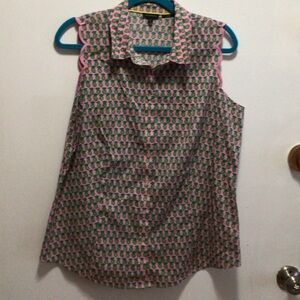 Talbots Pink and Green Patterned Blouse